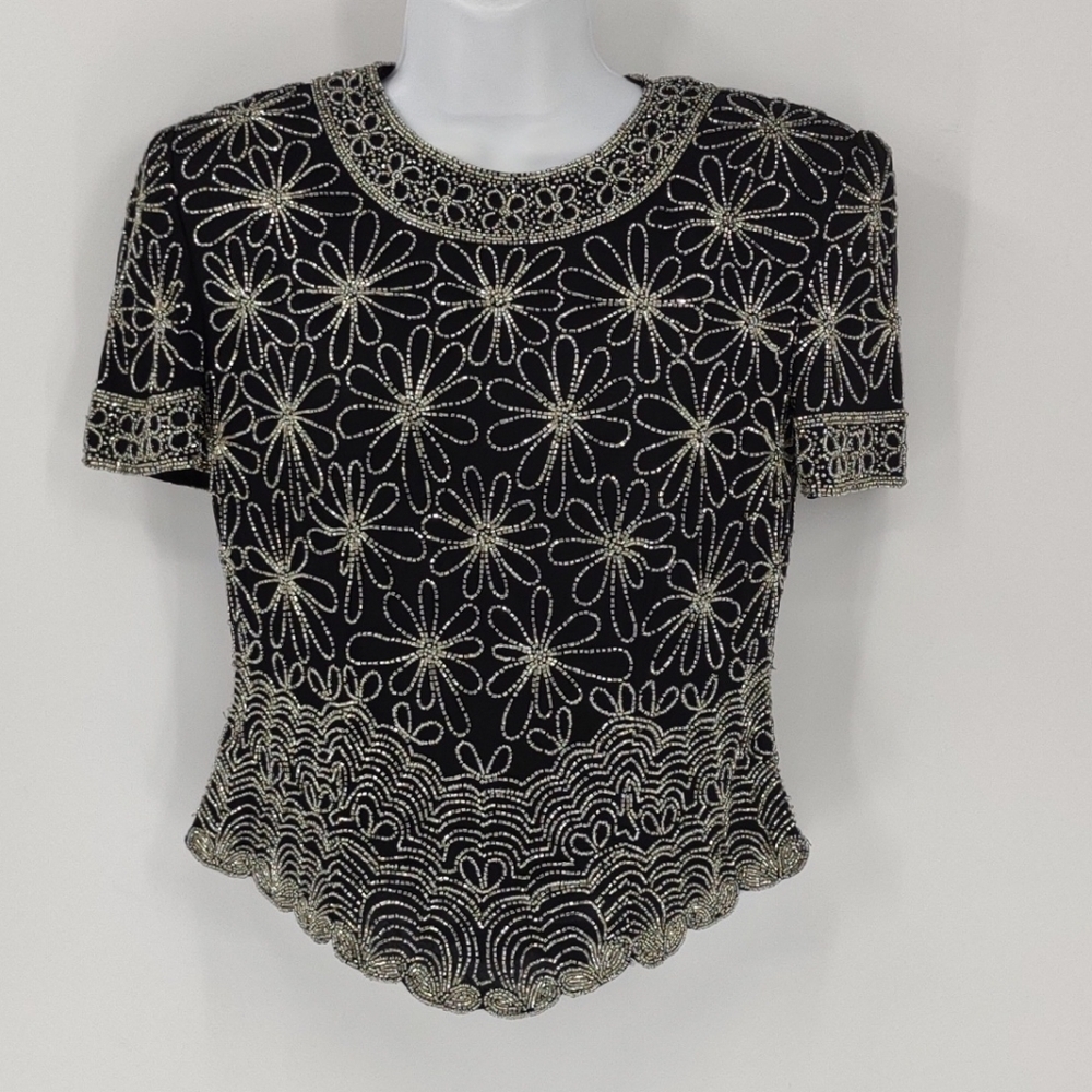 Papell  Boutique Evening black beaded top